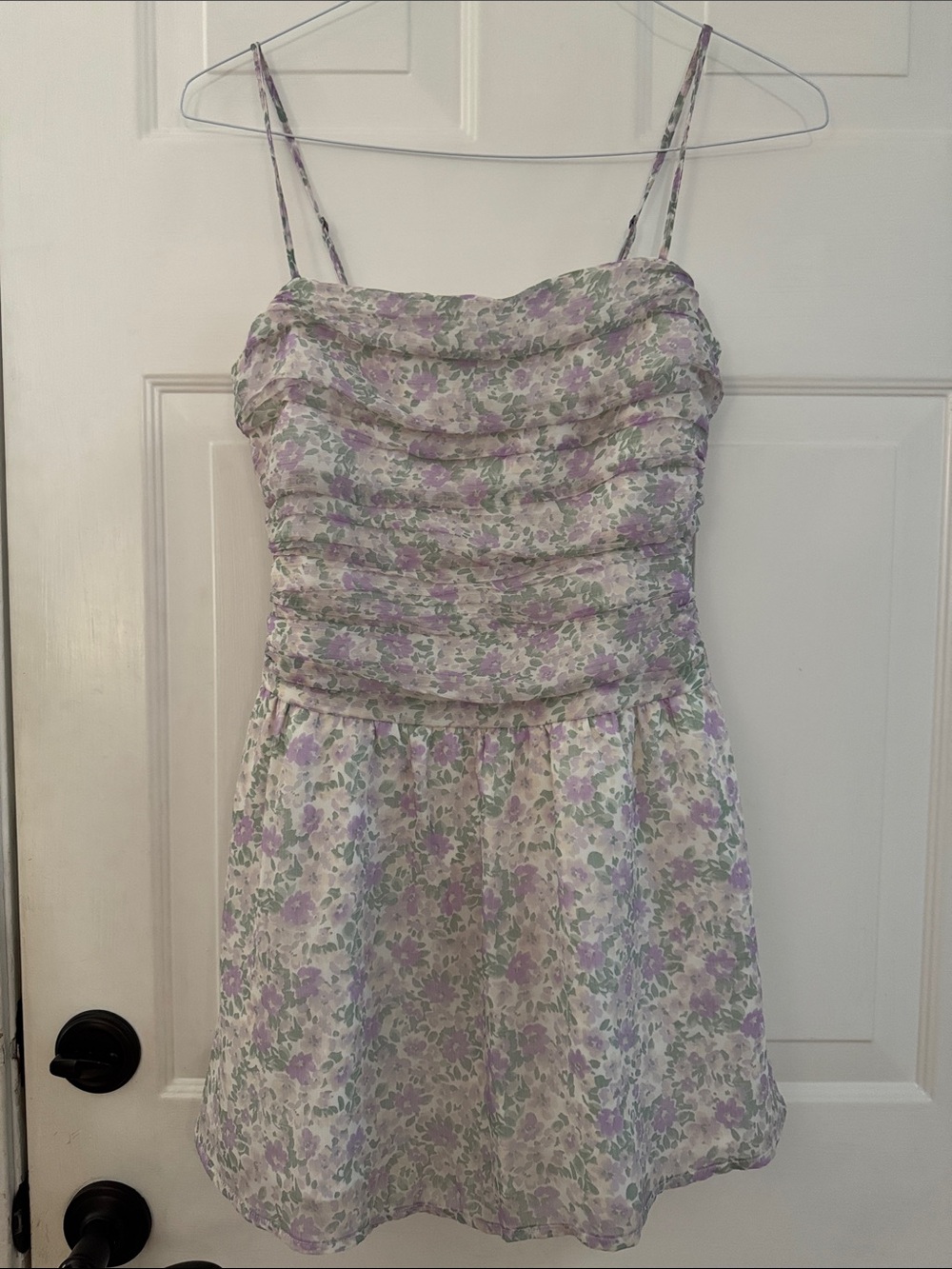 Hollister Floral Ruched Spaghetti-Strap Dress in Lavender and Green Sz S, NWT